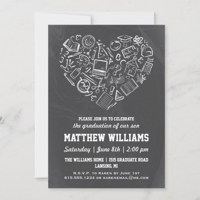 Chalkboard School Heart Graduation Invitation (Devant)