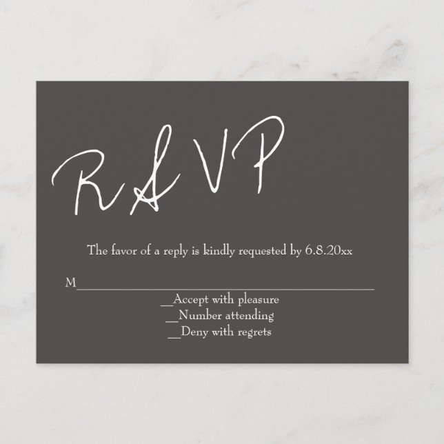 Chalkboard script mariage rsvp cartes postales (Devant)