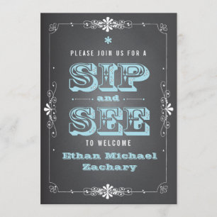 Chalkboard Sip and See Baby Boy Invitation