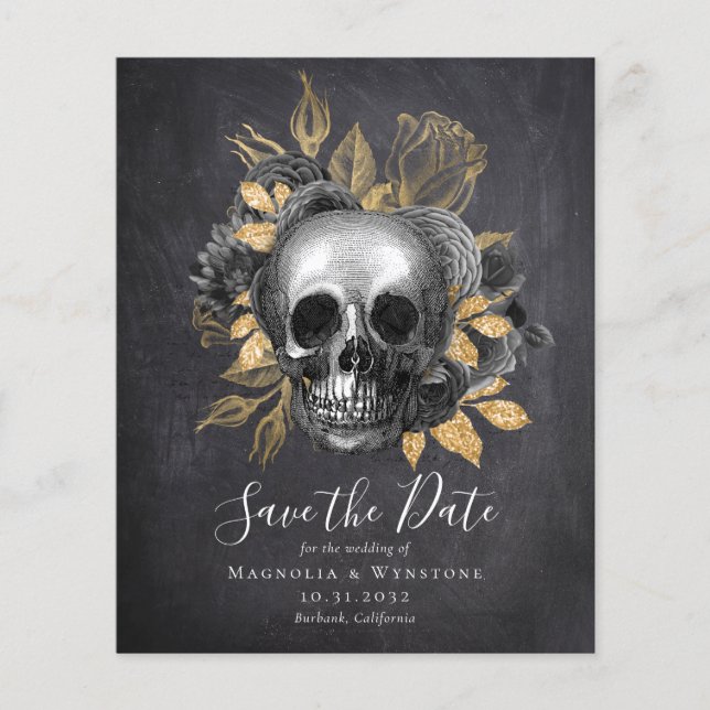 Chalkboard Skull Gold Halloween Enregistrer la dat (Devant)