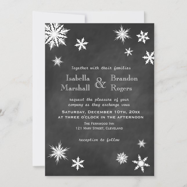 Chalkboard Snowflon Faire-part de mariage (Devant)