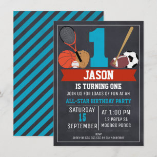 Chalkboard Sports 1er anniversaire Invitation de f