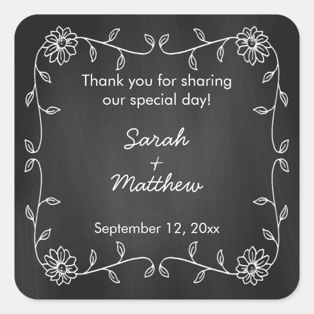 Chalkboard Sunflower Mariage Favoriser Stickers (Devant)