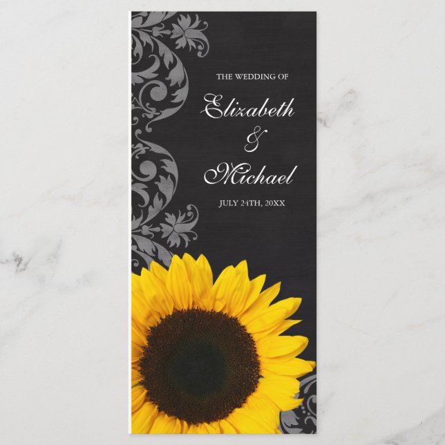 Chalkboard Sunflower Swirls Wedding Programme (Devant)
