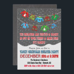 Chalkboard Tacky Christmas Sweater Invitations<br><div class="desc">Si mignon ! Jetez une fête de Noël amusante et ringarde avec un chandail et des gilets colorés et moches accrochés sur la ligne de vêtements avec la neige tombante et la typographie amusante sur un arrière - plan de tableau noir. Illustration tirée à la main par McBooboo.</div>