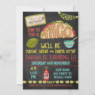 Chalkboard Taco Chippin Dippin Invitation d'annive