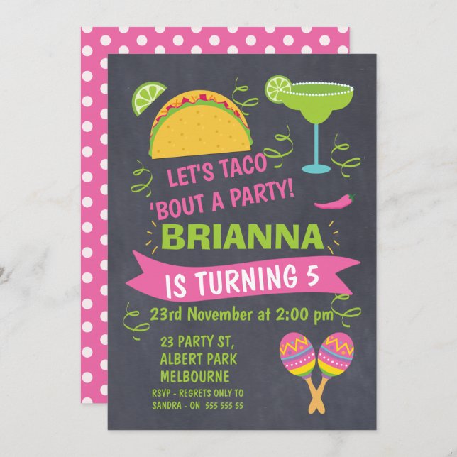 Chalkboard Taco Fiesta Invitation Anniversaire (Devant / Derrière)