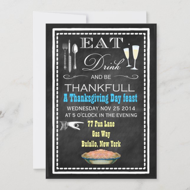 Chalkboard Thanksgiving Diner fêtes Invitations (Devant)