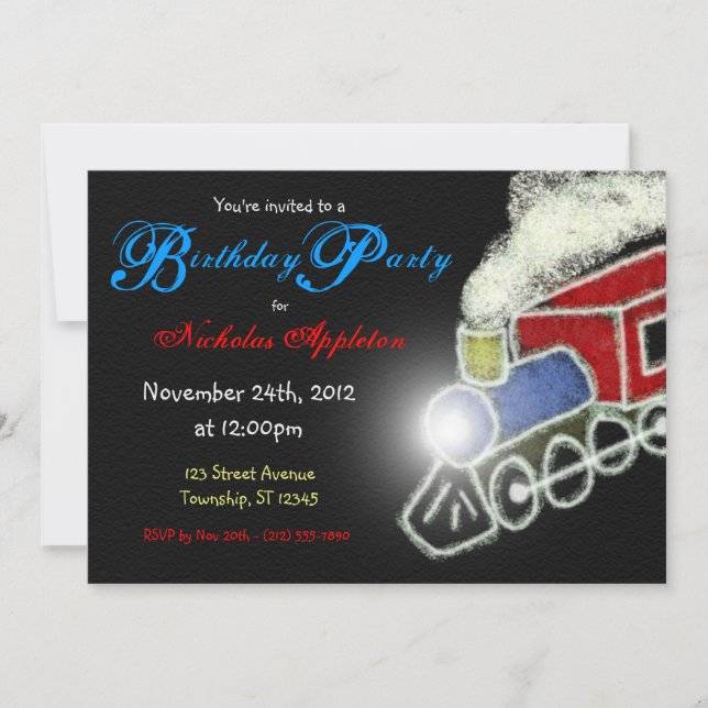 Chalkboard Train Boys Anniversaire Fête Invitation (Devant)