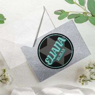 Chalkboard Turquoise Sparkly Name Bat mitzvah de l