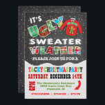 Chalkboard UGLY Christmas Sweater Invitations<br><div class="desc">Super cool et coloré, ce Tacky or Ugly Christmas Sweater Party présente un pull avec un homme en pain d'épice, tomber la neige et la typographie de tissu sur un arrière - plan de tableau noir. Idéal pour une fête de vacances pour enfants ou adultes ! Illustration tirée à la...</div>