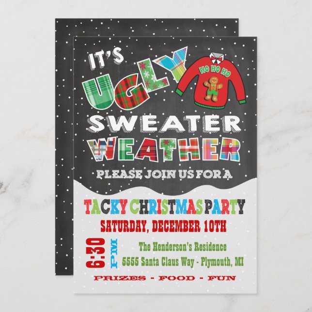 Chalkboard UGLY Christmas Sweater Invitations (Devant / Derrière)