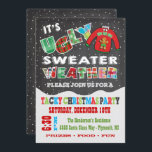 Chalkboard UGLY Christmas Sweater Invitations<br><div class="desc">Super cool et coloré, ce Tacky or Ugly Christmas Sweater Party présente un pull avec un homme en pain d'épice, tomber la neige et la typographie de tissu sur un arrière - plan de tableau noir. Idéal pour une fête de vacances pour enfants ou adultes ! Illustration tirée à la...</div>