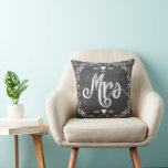 Chalkboard Vintage Moderne Mme Bride Coussin<br><div class="desc">Chalkboard Vintage Moderne M. et Mme Chalkboard Wedding Invitations mariages doux et sassy Chalkboard. Vous pouvez Personnaliser ce magnifique Eléments Vintages Corail, Bleu, Gris et Blanc Coussin d'Oiseau Vintage pour dire tout ce que vous voulez ou utiliser la Mme existante pour l'Epouse/Femme ou acheter deux Mme et un M pour...</div>