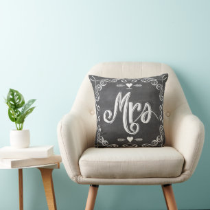 Chalkboard Vintage Moderne Mme Bride Coussin