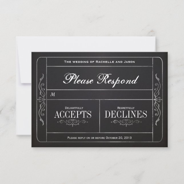 Chalkboard Vintage Wedding Ticket RSVP (Devant)