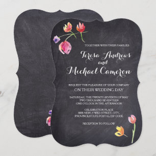 Chalkboard Watercolor Flower Wedding Invitations