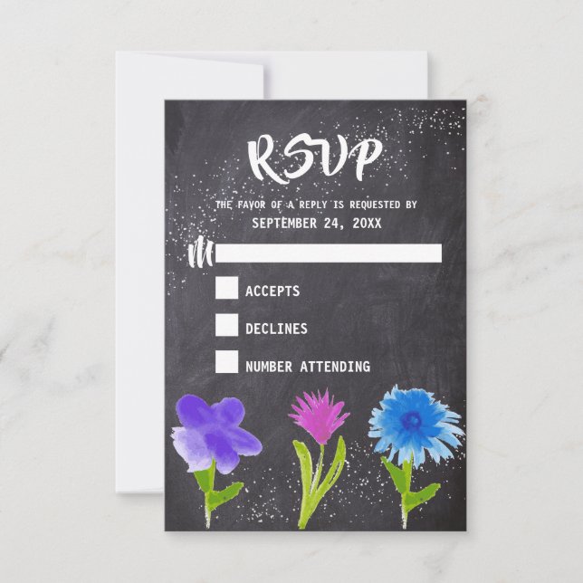 Chalkboard Watercolor Flower Wedding RSVP (Devant)