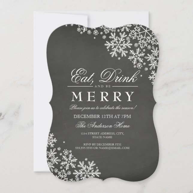 Chalkboard White Snowflake Noël Invitation (Devant)