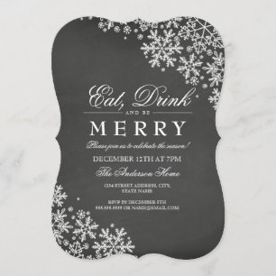 Chalkboard White Snowflake Noël Invitation