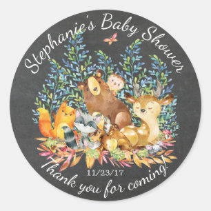 Chalkboard Woodland Baby shower Favoriser Sticker