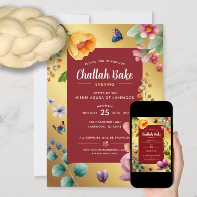 Challah Bake Événement Élégant Floral Invitation (Créateur téléchargé)