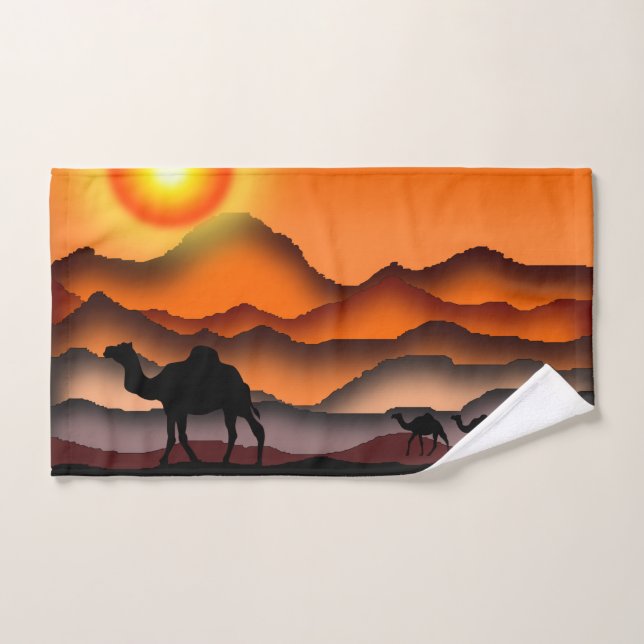 Chameaux Au Sunset Desert Serviettes De Bain - Pei (Serviette à main)