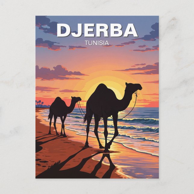 Chameaux sur l'île de Djerba Tunisie Carte postale (Devant)