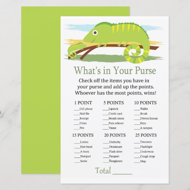Chameleon Qu'y a-t-il dans votre baby shower de je (Devant / Derrière)