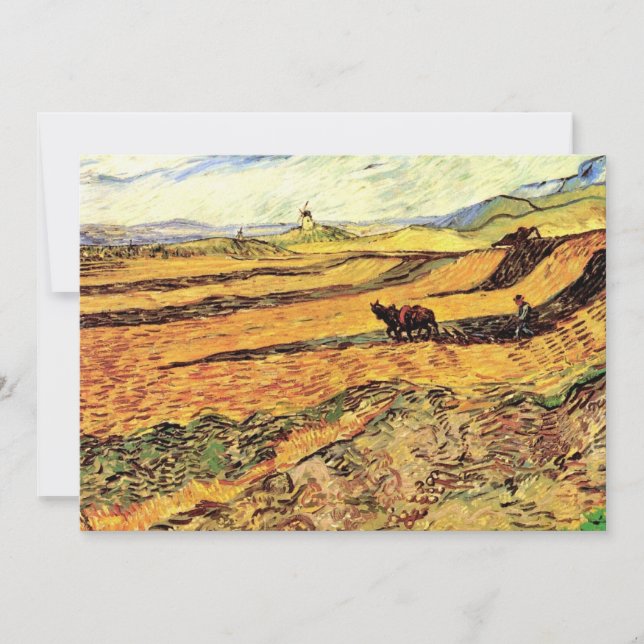 Champ avec laboureur et moulin par Vincent van Gog (Devant)