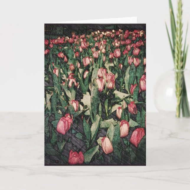 Champ de carte de voeux rose de Balnk de tulipes (Devant)