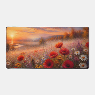 Champ de coquelicots au coucher du soleil, peintur