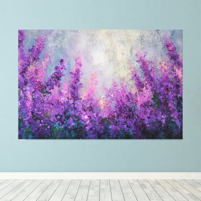 Champ de fleurs violet rose Art mural abstrait (Insitu (Plancher de Bois))