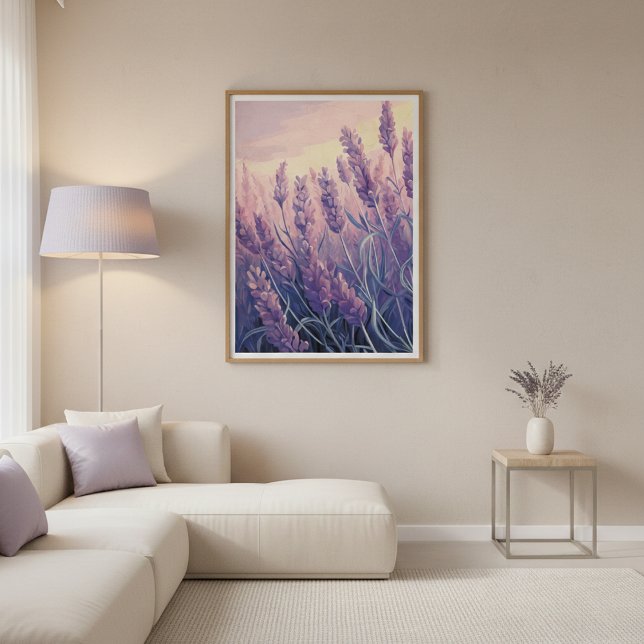 Champ de Lavande Moderne Art Mural Aquarelle (Créateur téléchargé)