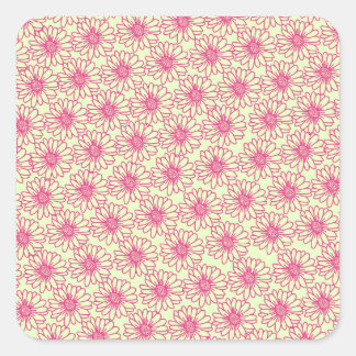Champ de marguerites Stickers Carrés, Fleurs roses