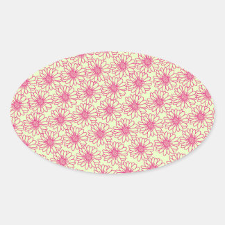 Champ de marguerites Stickers ovale, Fleurs roses