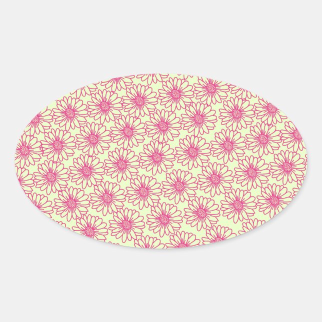 Champ de marguerites Stickers ovale, Fleurs roses (Devant)
