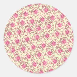 Champ de marguerites Stickers ronds, Fleurs roses