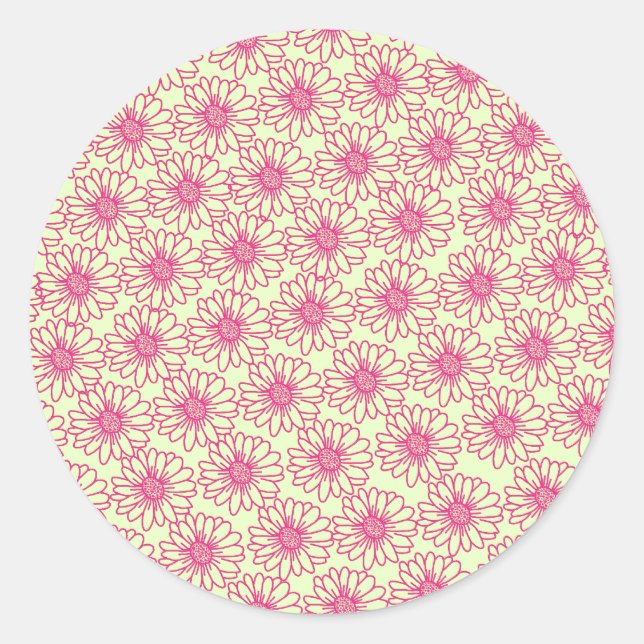 Champ de marguerites Stickers ronds, Fleurs roses (Devant)