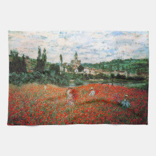 Champ de Monet de serviette de cuisine rouge de