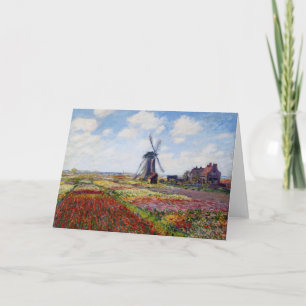 Champ de Monet des tulipes avec la carte de voeux