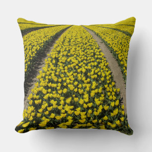 Champ de Tulipes Jaunes Rangées Coussin de Jeté