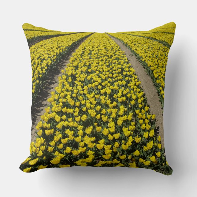 Champ de Tulipes Jaunes Rangées Coussin de Jeté (Recto)