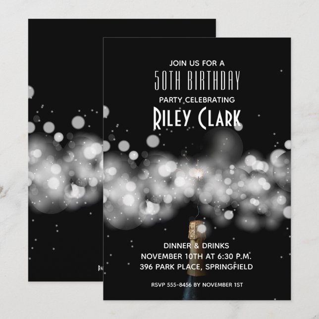 Champagne 50e anniversaire Invitations (Devant / Derrière)