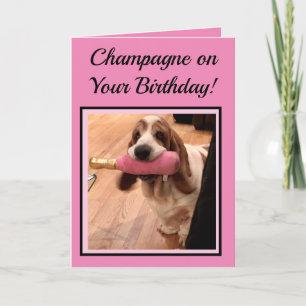 Champagne & Basset Hound sur la carte d'anniversai