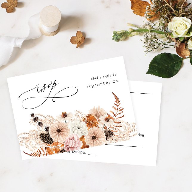 Champagne Beige & Orange Floral Rustique avec RSVP (Créateur téléchargé)