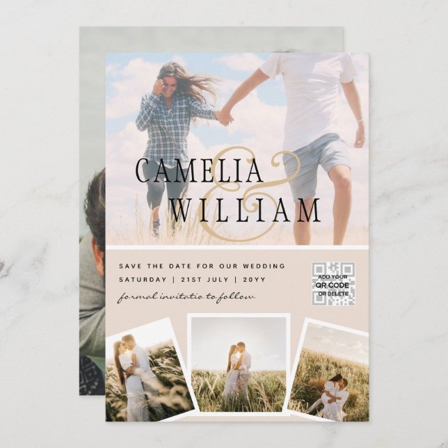 Champagne Blush PHOTO Faire-part de mariage QR Cod (Devant / Derrière)