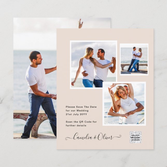 Champagne Blush PHOTO Faire-part de mariage QR Cod (Devant / Derrière)