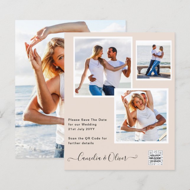 Champagne Blush PHOTO Faire-part de mariage QR Cod (Devant / Derrière)