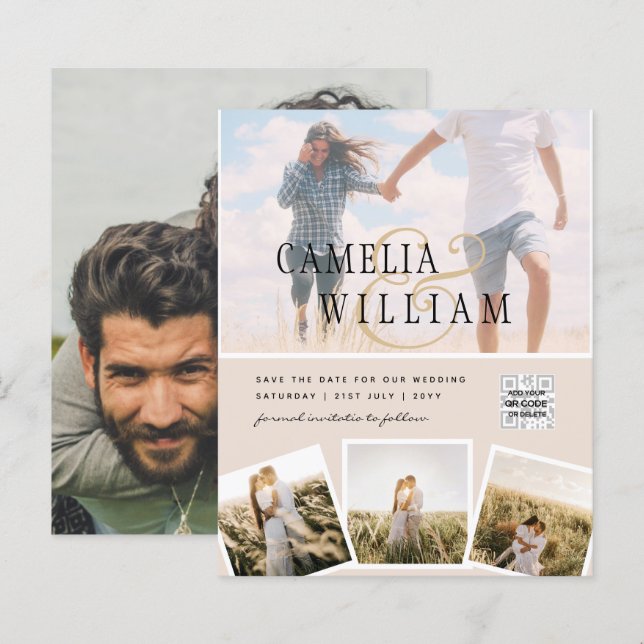 Champagne Blush PHOTO Faire-part de mariage QR Cod (Devant / Derrière)